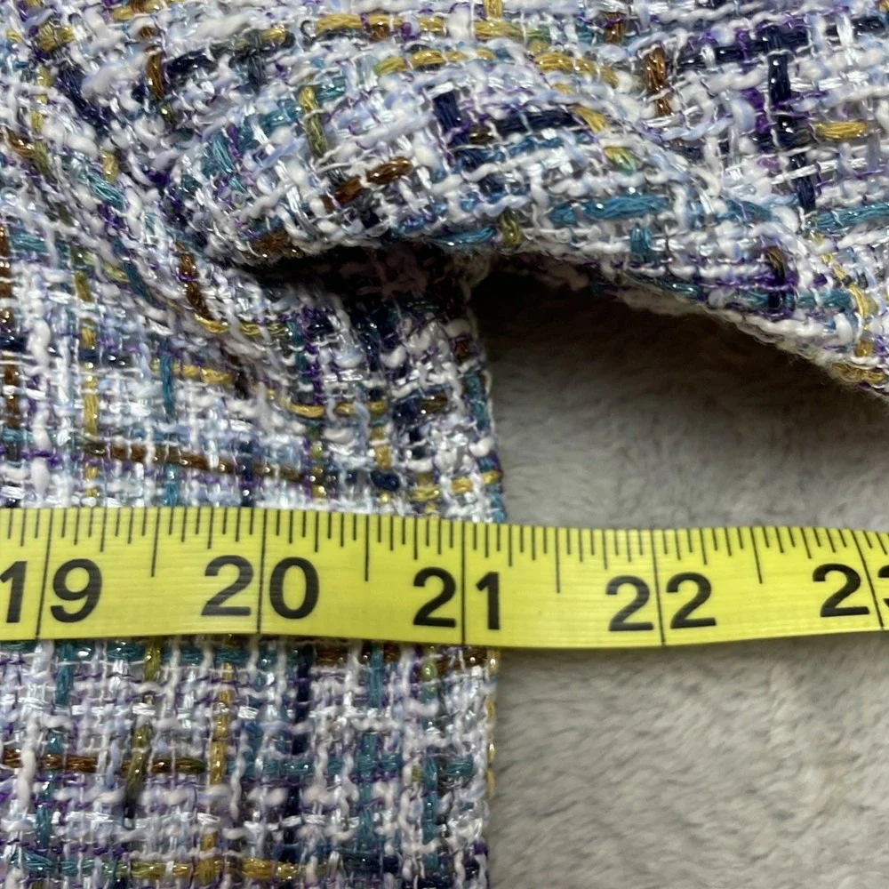 Nanette Lepore Nora‎ Boucle Jacket Womens L Blue Metallic Tweed Pearl Buttons - Picture 10 of 11